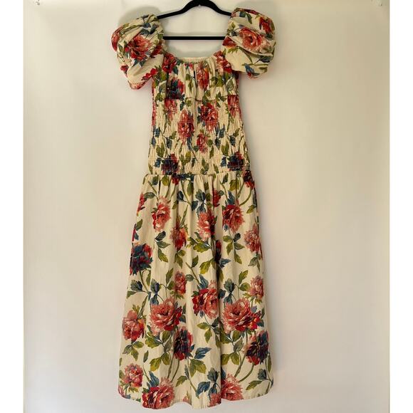 Abercrombie & Fitch Smocked Drop-Waist Puff Sleeve Floral Maxi Dress Size MP - Picture 9 of 12